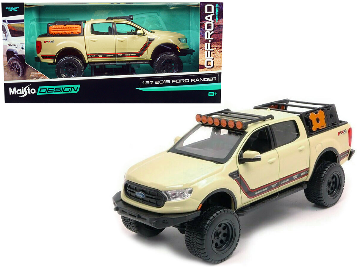 2019 Ford Ranger Lariat FX4 Pickup Truck Sand Tan with Stripes "Off Road" Series 1/27 Diecast Model Car by Maisto  free shipping USA