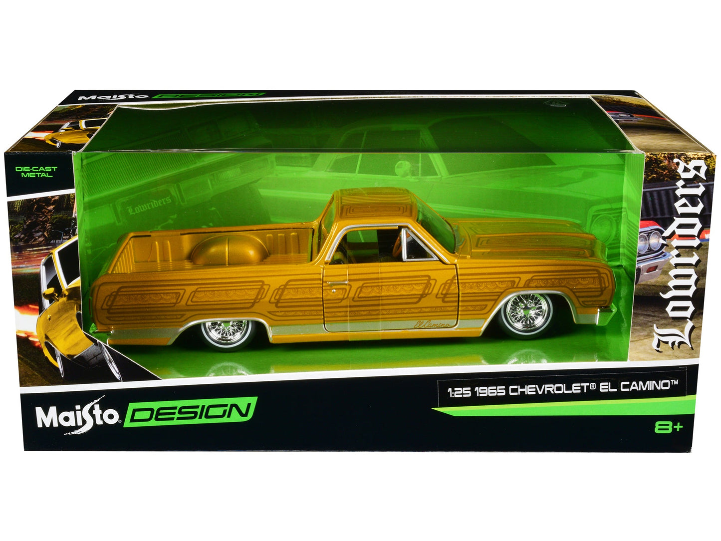 1965 Chevrolet El Camino Lowrider Gold Metallic with Graphics "Lowriders" Series 1/25 Diecast Model Car by Maisto  free shipping USA