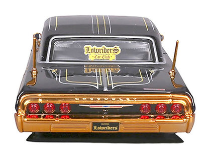 1964 Chevrolet Impala SS Lowrider Black Metallic with Gold Graphics and Gray Interior "Lowriders" "Maisto Design" Series 1/26 Diecast Model Car by Maisto