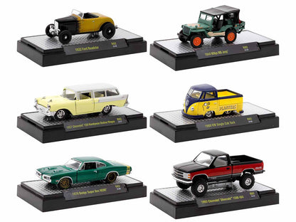 "Auto Meets" Set of 6 Cars IN DISPLAY CASES Release 82 Limited Edition 1/64 Diecast Model Cars by M2 Machines  free shipping USA