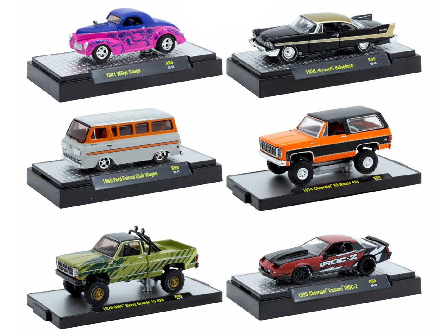 "Auto Meets" Set of 6 Cars IN DISPLAY CASES Release 89 Limited Edition 1/64 Diecast Model Cars by M2 Machines  free shipping USA