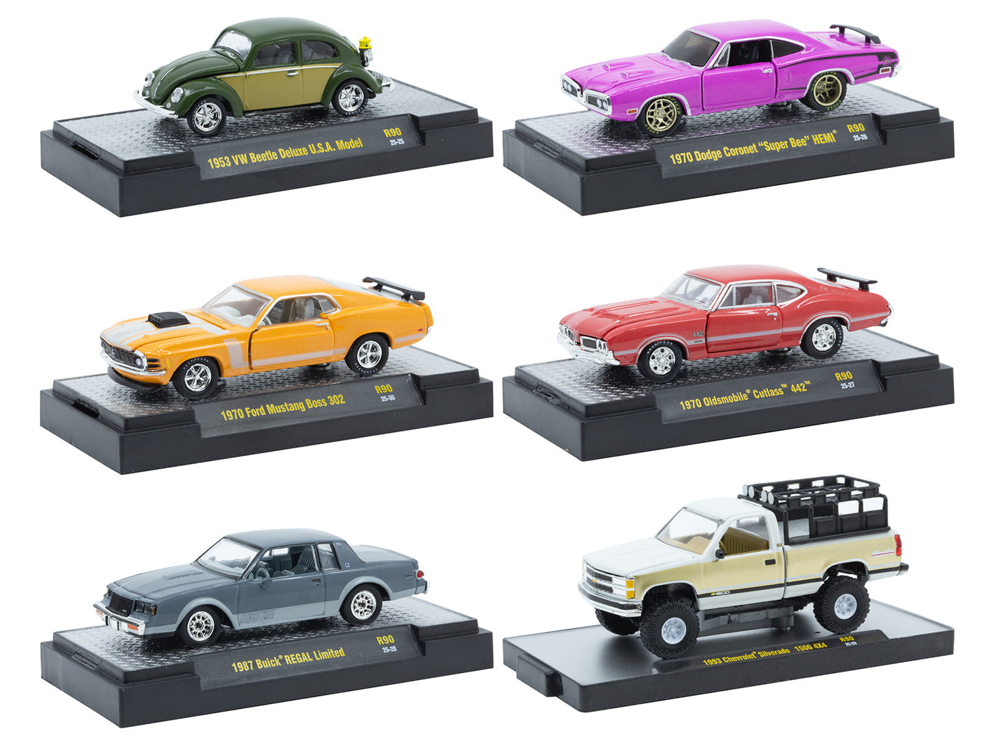 "Auto Meets" Set of 6 Cars IN DISPLAY CASES Release 90 Limited Edition 1/64 Diecast Model Cars by M2 Machines  free shipping USA