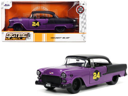 1955 Chevrolet Bel Air #24 Purple Metallic and Matt Black "Bigtime Muscle" Series 1/24 Diecast Model Car by Jada  free shipping USA
