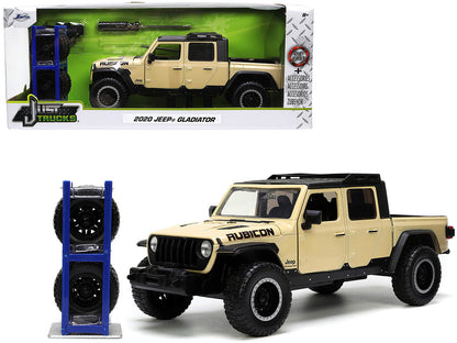 2020 Jeep Gladiator Rubicon Pickup Truck Cream with Roof Rack with Extra Wheels "Just Trucks" Series 1/24 Diecast Model Car by Jada  free shipping USA