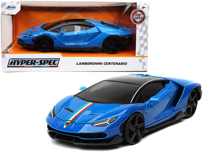 Lamborghini Centenario Blue with Black Top with Stripes "Hyper-Spec" Series 1/24 Diecast Model Car by Jada  free shipping USA