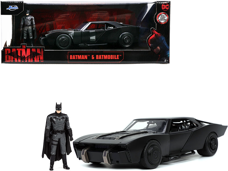 Batmobile Matt Black with Batman Diecast Figure "The Batman" (2022) Movie "DC Comics" 1/24 Diecast Model Car by Jada  free shipping USA