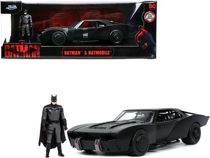 Batmobile Matt Black with Batman Diecast Figure "The Batman" (2022) Movie "DC Comics" 1/24 Diecast Model Car by Jada  free shipping USA
