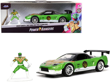 2002 Honda NSX Type-R Japan Spec RHD (Right Hand Drive) and Green Ranger Diecast Figurine "Power Rangers" "Hollywood Rides" Series 1/32 Diecast Model Car by Jada  free shipping USA
