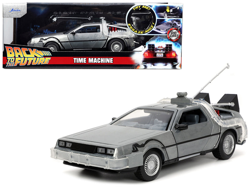 DeLorean Brushed Metal Time Machine with Lights "Back to the Future" (1985) Movie "Hollywood Rides" Series 1/24 Diecast Model Car by Jada  free shipping USA