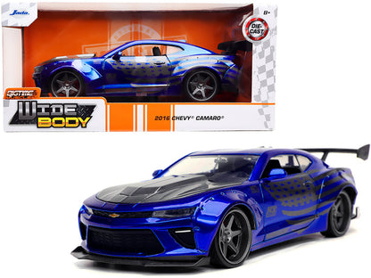 2016 Chevrolet Camaro Widebody Candy Blue with Gray Metallic Hood and American Flag Graphics "Bigtime Muscle" Series 1/24 Diecast Model Car by Jada  free shipping USA