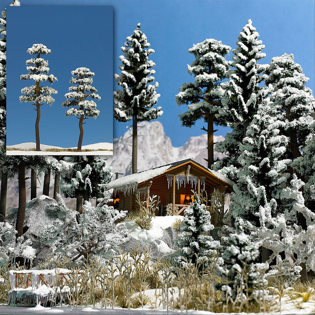 Busch 6155 HO Scale Snow-Covered Pine Trees pkg(2)