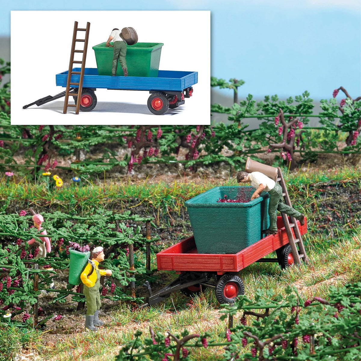 Busch 7879 HO Scale Grape Harvest Trailer with Figure