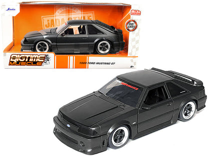 1989 Ford Mustang GT 5.0 Matt Black Metallic with Matt Black Hood "Bigtime Muscle" Series 1/24 Series Diecast Model Car by Jada  free shipping USA