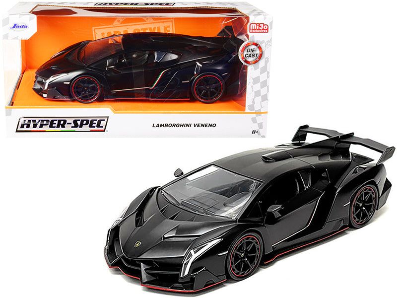 Lamborghini Veneno Matt Black "Hyper-Spec" Series 1/24 Diecast Model Car by Jada  free shipping USA