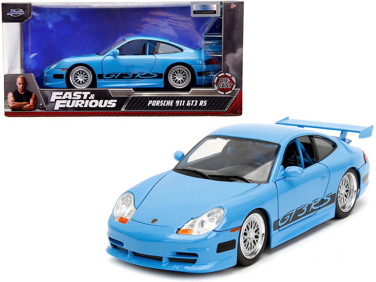 Porsche 911 GT3 RS Light Blue with Black Accents "Fast & Furious" Movie 1/24 Diecast Model Car by Jada  free shipping USA