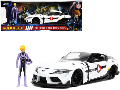 2020 Toyota Supra White and Roy Focker Diecast Figurine "Robotech" "Hollywood Rides" Series 1/24 Diecast Model Car by Jada  free shipping USA