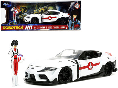 2020 Toyota Supra White and Rick Hunter Diecast Figurine "Robotech" "Hollywood Rides" Series 1/24 Diecast Model Car by Jada  free shipping USA