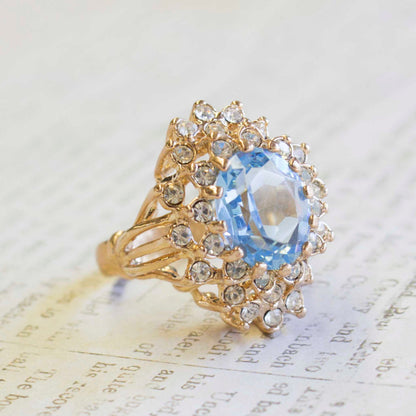 Vintage Women's Austrian Crystal Cocktail Ring 18k Gold Electroplated Birthstone Ring for Women by PVD Vintage Jewelry