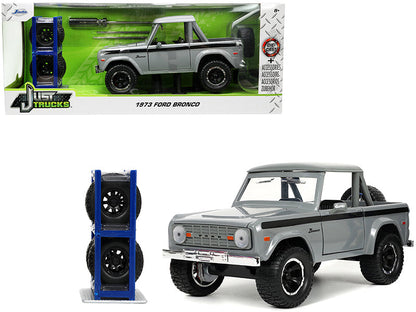 1973 Ford Bronco Pickup Truck Gray with Black Stripes with Extra Wheels "Just Trucks" Series 1/24 Diecast Model Car by Jada  free shipping USA