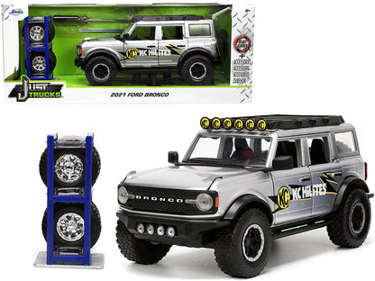2021 Ford Bronco Gray Metallic "KC HiLiTES" with Extra Wheels "Just Trucks" Series 1/24 Diecast Model Car by Jada  free shipping USA