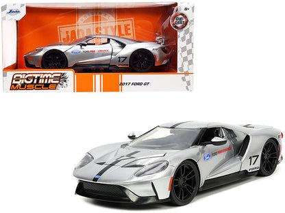 2017 Ford GT #17 Silver Metallic with Black Stripes "Ford Performance" "Bigtime Muscle" Series 1/24 Diecast Model Car by Jada  free shipping USA
