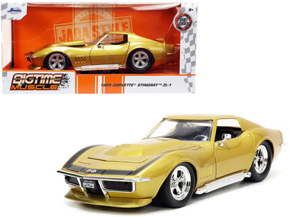 1969 Chevrolet Corvette Stingray ZL-1 Gold Metallic with Black Stripe "Bigtime Muscle" Series 1/24 Diecast Model Car by Jada  free shipping USA