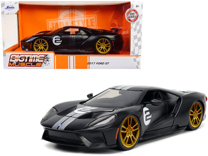 2017 Ford GT #2 Matt Black with Silver Stripes and Gold Wheels "Bigtime Muscle" Series 1/24 Diecast Model Car by Jada  free shipping USA