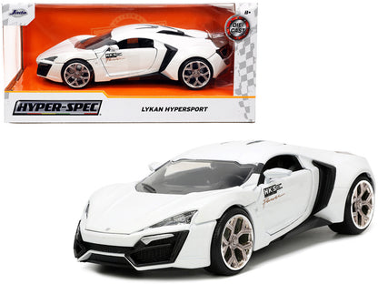 Lykan Hypersport White with Bronze Metallic Rear Spoiler "HKS" "Hyper-Spec" Series 1/24 Diecast Model Car by Jada  free shipping USA