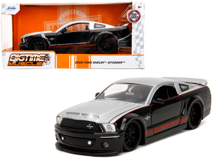 2008 Ford Shelby Mustang GT-500KR Silver and Black with Red Stripes "Bigtime Muscle" Series 1/24 Diecast Model Car by Jada  free shipping USA
