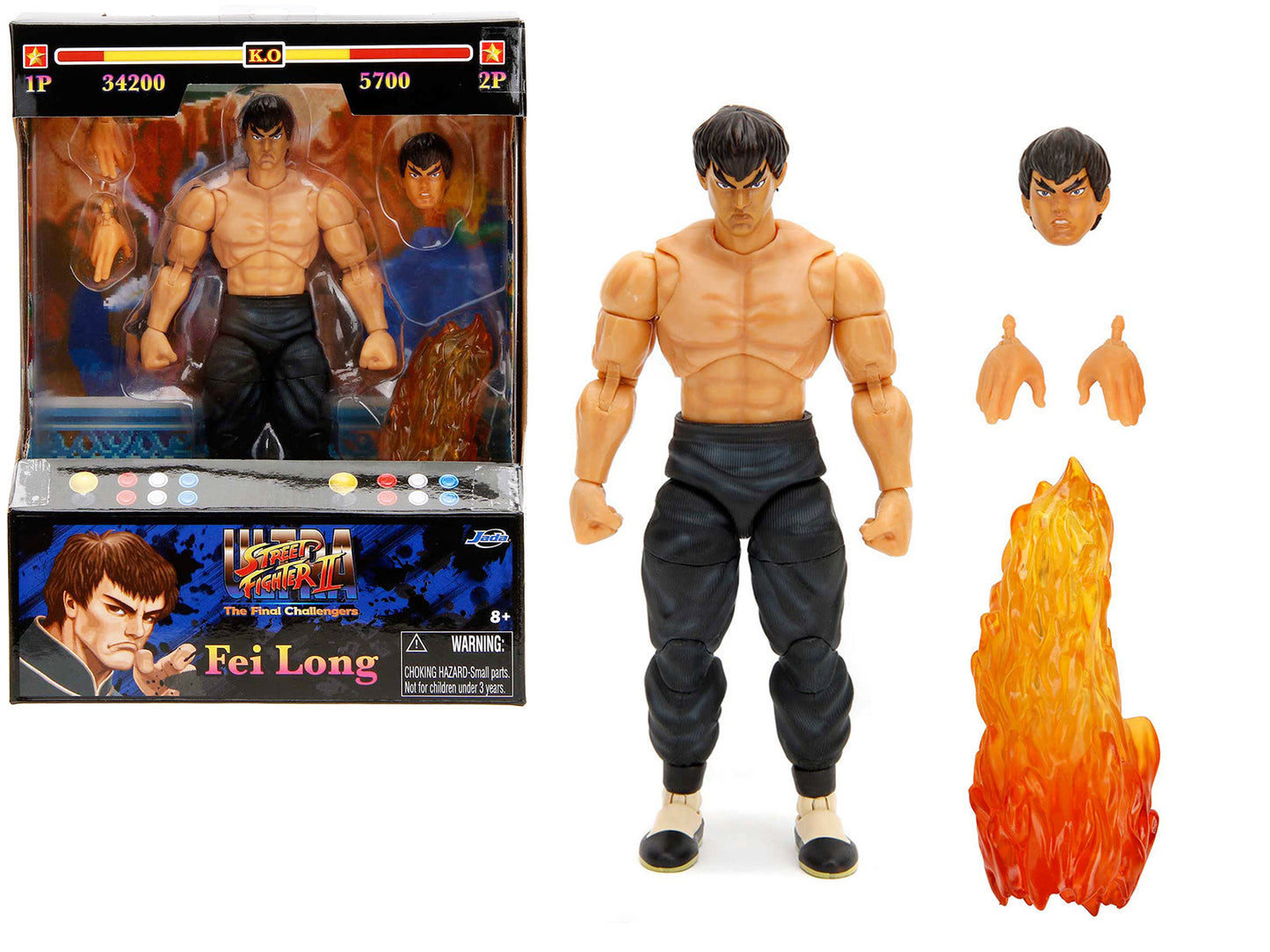 Fei Long 6" Moveable Figure with Accessories and Alternate Head and Hands "Ultra Street Fighter II: The Final Challengers" (2017) Video Game model by Jada  free shipping USA