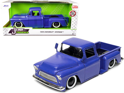 1955 Chevrolet Stepside Pickup Truck Matt Blue "Just Trucks" Series 1/24 Diecast Model Car by Jada  free shipping USA