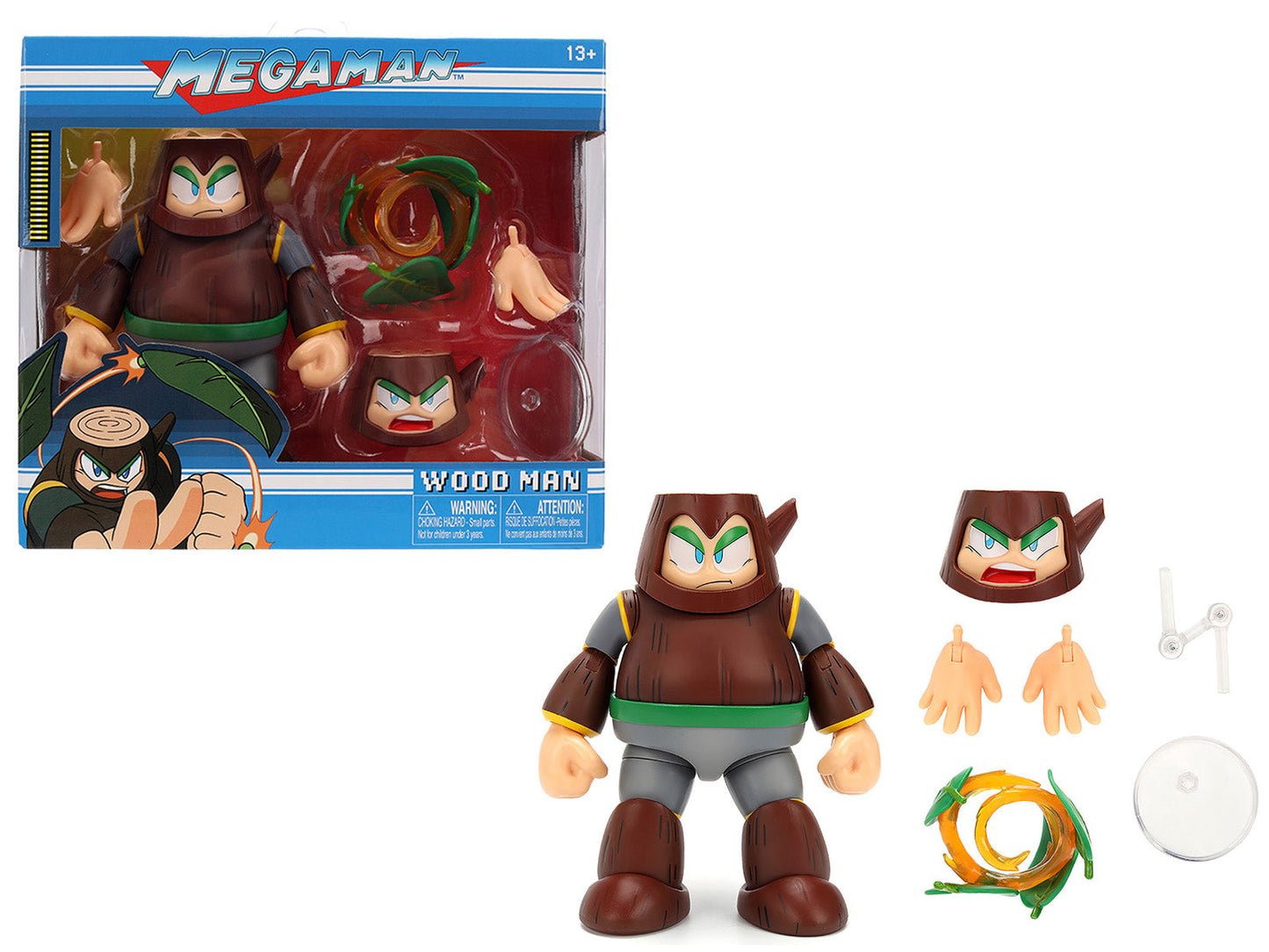 Wood Man 5" Moveable Figure (Deluxe Version) with Accessories and Alternate Head and Hands "Mega Man" (1987) Video Game Model by Jada  free shipping USA