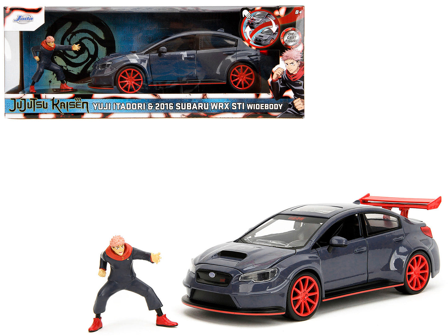 2016 Subaru WRX STI Widebody Dark Blue and Yuji Itadori Diecast Figure "Jujutsu Kaisen" (2020–2023) TV Series "Anime Hollywood Rides" Series 1/24 Diecast Model Car by Jada  free shipping USA