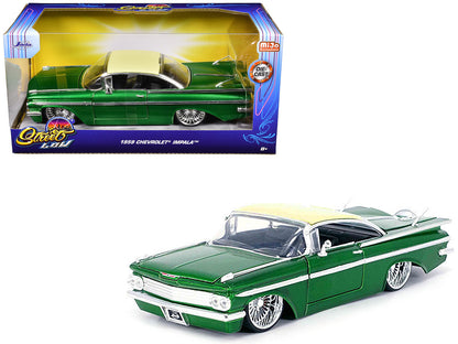1959 Chevrolet Impala Lowrider Green Metallic with Cream Top and DUB Wire Wheels "Street Low" Series 1/24 Diecast Model Car by Jada  free shipping USA