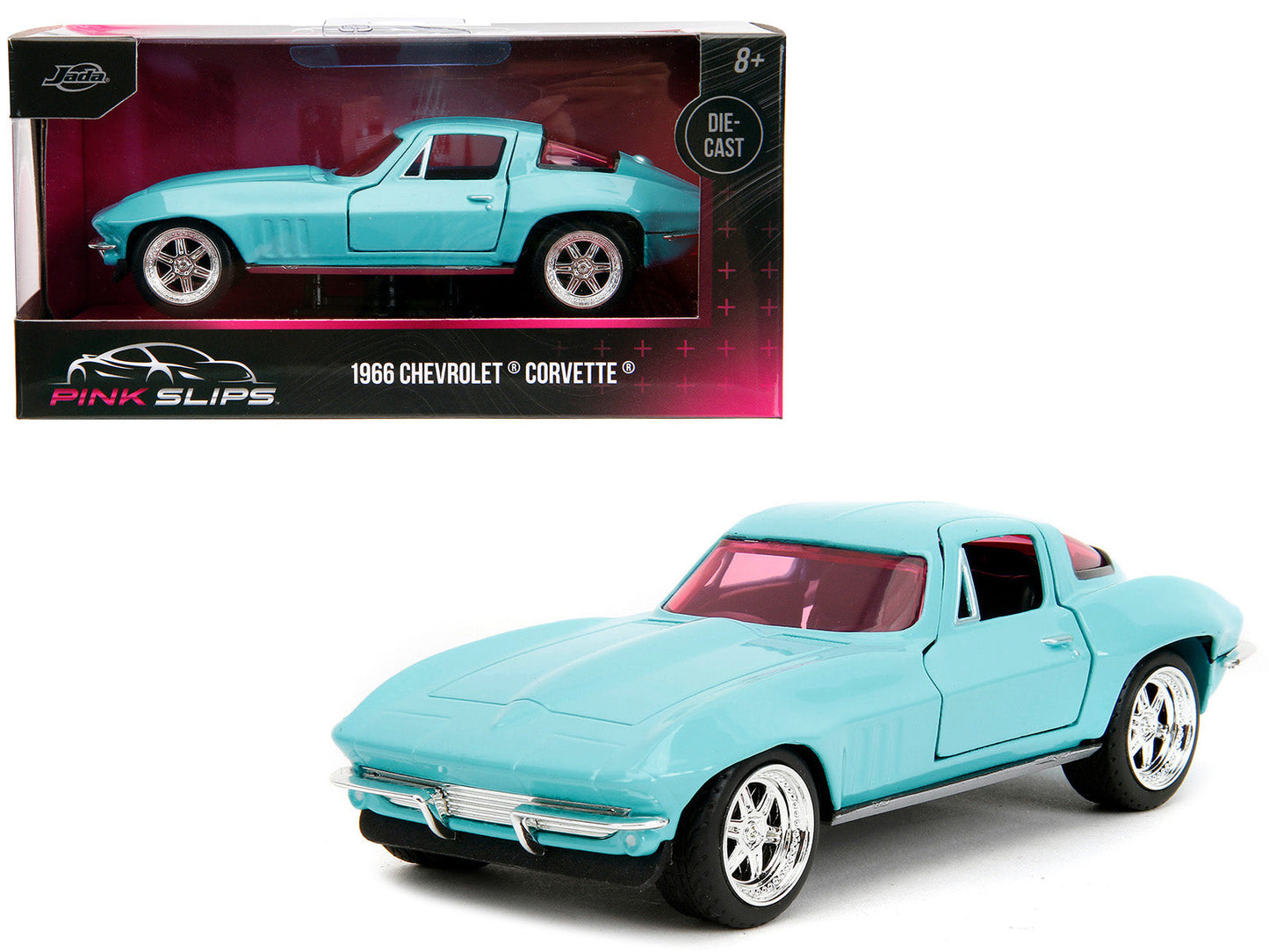1966 Chevrolet Corvette Light Blue with Pink Tinted Windows "Pink Slips" Series 1/32 Diecast Model Car by Jada  free shipping USA