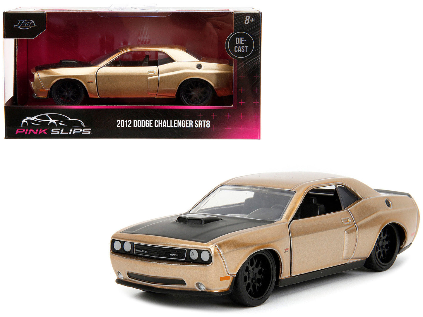 2012 Dodge Challenger SRT8 Gold Metallic with Black Hood "Pink Slips" Series 1/32 Diecast Model Car by Jada  free shipping USA