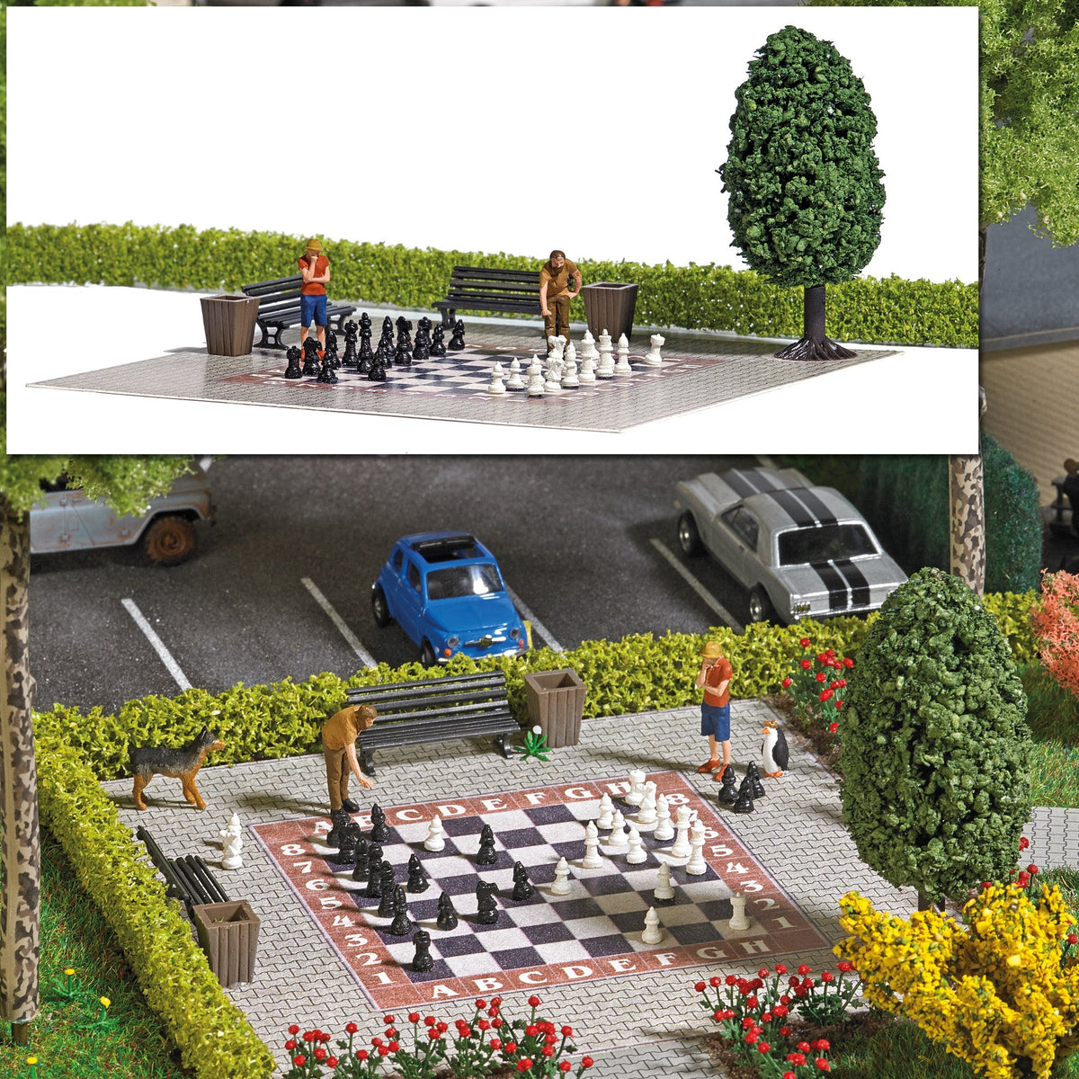 Busch 7839 HO Scale Garden Chess Action Set with 2 Figures