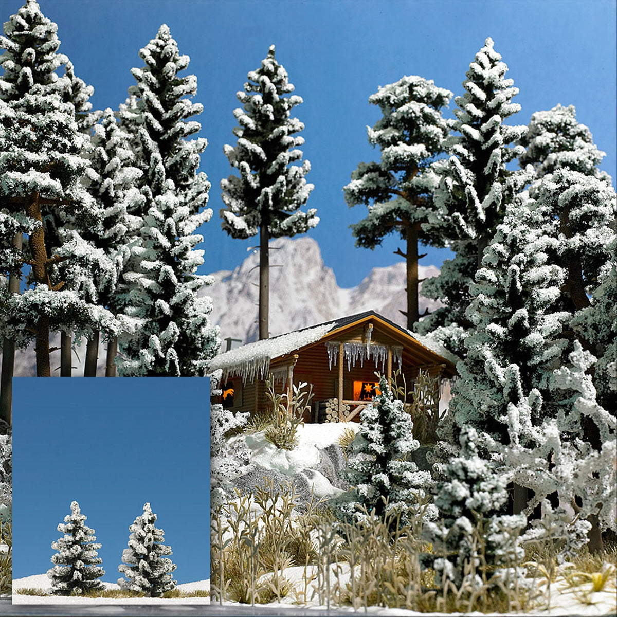 Busch 6151 HO Scale Snow-Covered Spruce Trees, 55 mm, pkg(2)