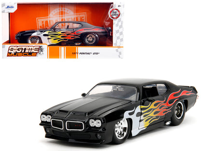 1971 Pontiac GTO Black with Flame Graphics "Bigtime Muscle" Series 1/24 Diecast Model Car by Jada  free shipping USA