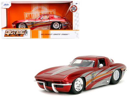 1963 Chevrolet Corvette Stingray Red Metallic with Silver Graphics "Bigtime Muscle" Series 1/24 Diecast Model Car by Jada  free shipping USA