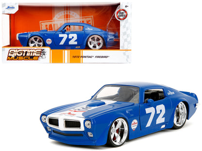 1972 Pontiac Firebird #72 Blue with White Stripe "Chevron" "Bigtime Muscle" Series 1/24 Diecast Model Car by Jada  free shipping USA