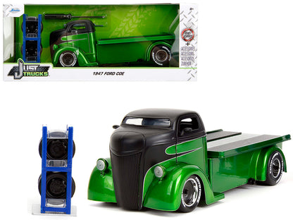 1947 Ford COE Flatbed Truck Green Metallic and Matt Black "Toyo Tires" with Extra Wheels "Just Trucks" Series 1/24 Diecast Model Car by Jada  free shipping USA