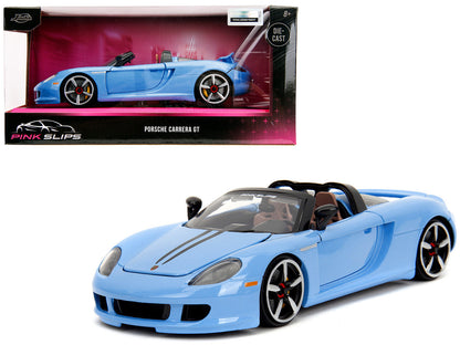 Porsche Carrera GT Convertible Blue with Black Stripes "Pink Slips" Series 1/24 Diecast Model Car by Jada  free shipping USA