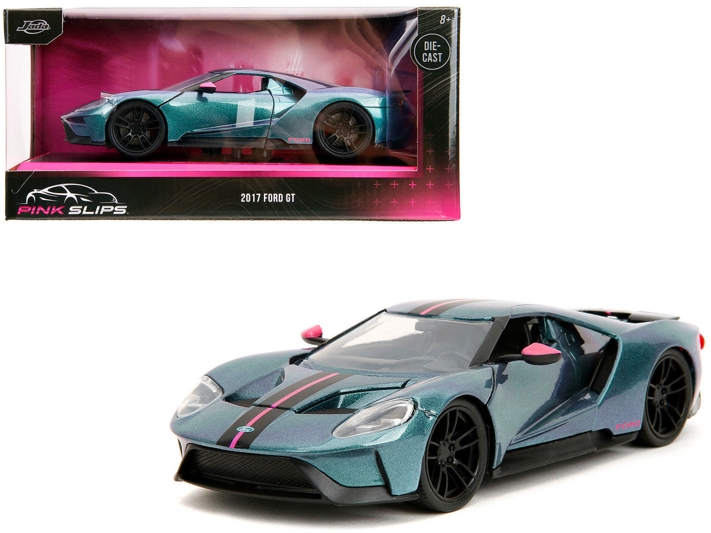2017 Ford GT Blue Metallic with Pink and Black Stripes "Pink Slips" Series 1/24 Diecast Model Car by Jada  free shipping USA