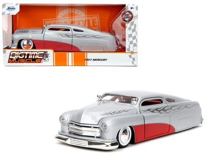1951 Mercury Silver Metallic and Red with Flame Graphics and Red Interior "Bigtime Muscle" Series 1/24 Diecast Model Car by Jada  free shipping USA