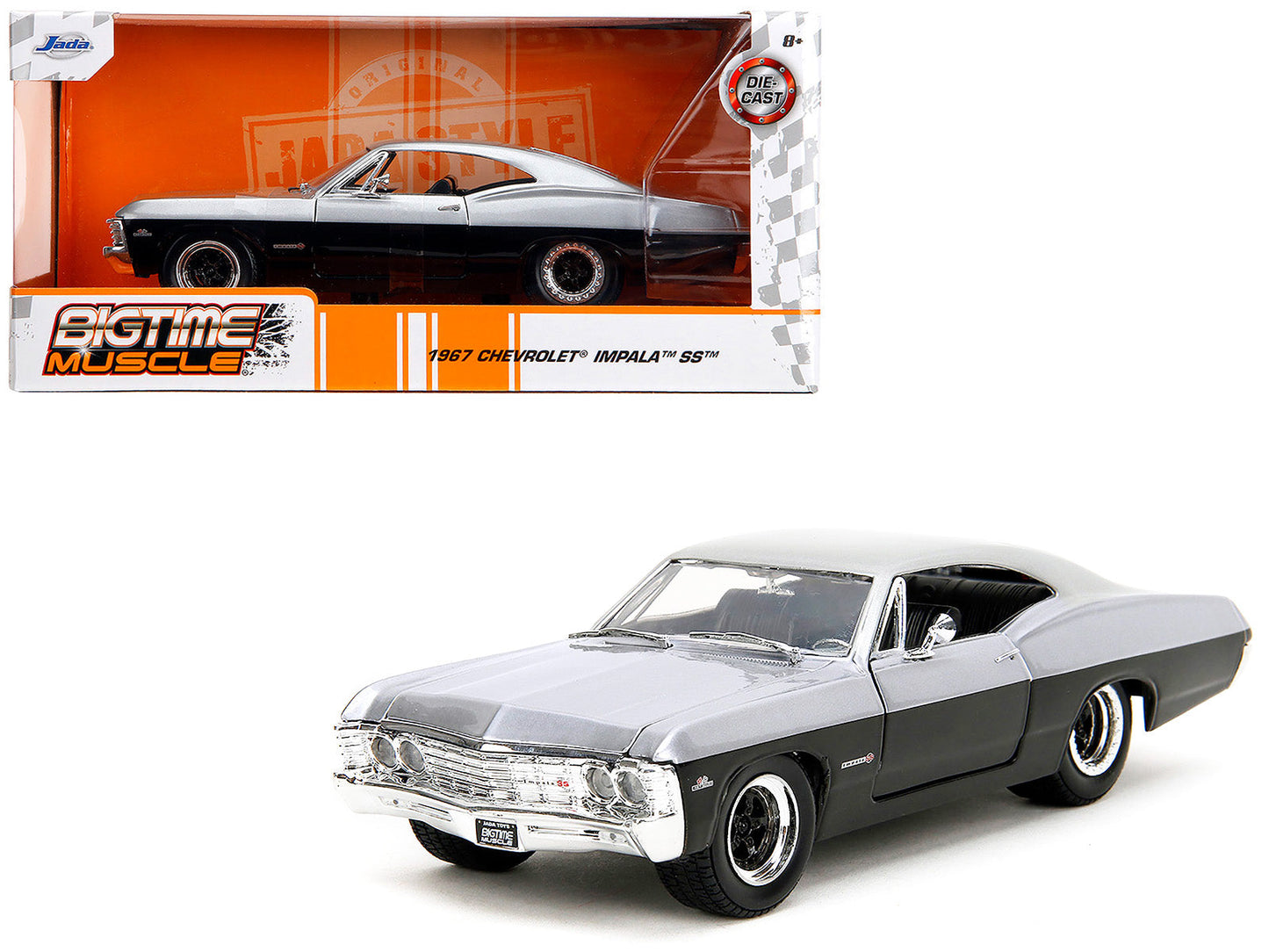 1967 Chevrolet Impala SS Silver Metallic and Black "Bigtime Muscle" Series 1/24 Diecast Model Car by Jada  free shipping USA