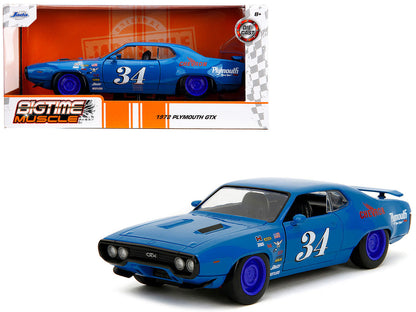 1972 Plymouth GTX #34 Blue with Graphics "Bigtime Muscle" Series 1/24 Diecast Model Car by Jada  free shipping USA