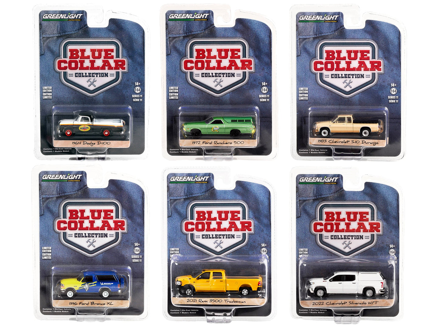 "Blue Collar Collection" Set of 6 pieces Series 11 1/64 Diecast Model Cars by Greenlight  free shipping USA
