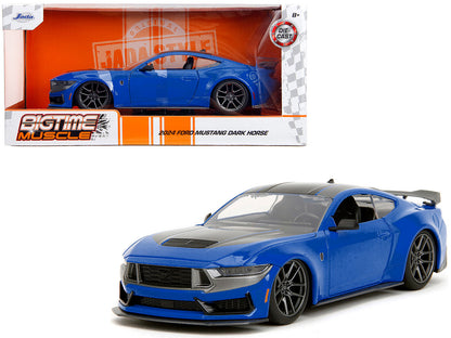 2024 Ford Mustang Dark Horse Blue Metallic with Black and Gray Stripes "Bigtime Muscle" Series 1/24 Diecast Model Car by Jada  free shipping USA