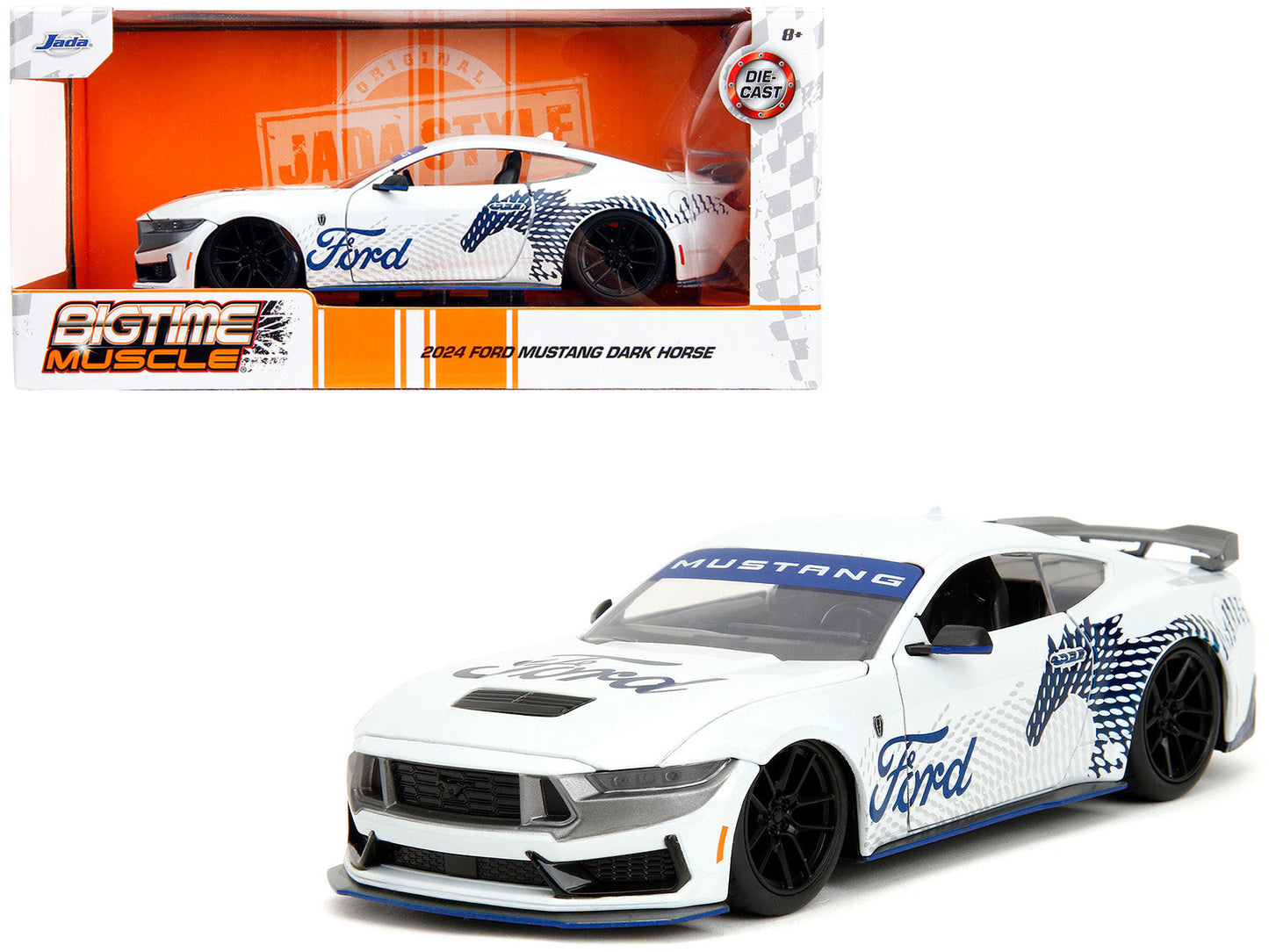 2024 Ford Mustang Dark Horse White with "Mustang Horse Graphics" "Bigtime Muscle" Series 1/24 Diecast Model Car by Jada  free shipping USA